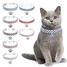 Ranphy husdjurshalsband med strass för liten katt och hund justerbar kristall diamant elastisk tass hänge bröllop litet husdjur halsband smycken, blå + vit, S