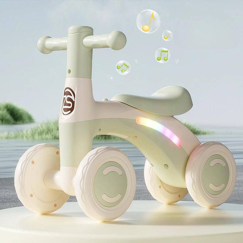 Anti-Tip Baby Balance Bike Ages 1-3 4-Wheel Silent Glider Walker Toy Toddler Training Ride-On with Safety Wheels Indoor Outdoor grön