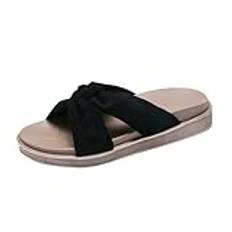 YANFJHV Pantoletter damer sommar platå, sandaler tofflor öppen tå slip on strandsandaler sommarskor strand utomhussandaler tofflor bekväma halkfria platåskor damsandaler, svart, 38 EU