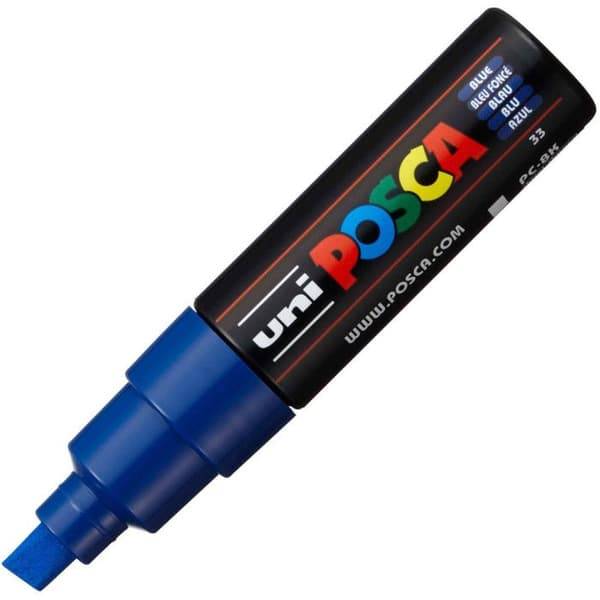 Målarpenna - POSCA - Bred snedspets - 8 mm - Mörkblå - Opaque färg - Vattenbaserad - För alla ytor