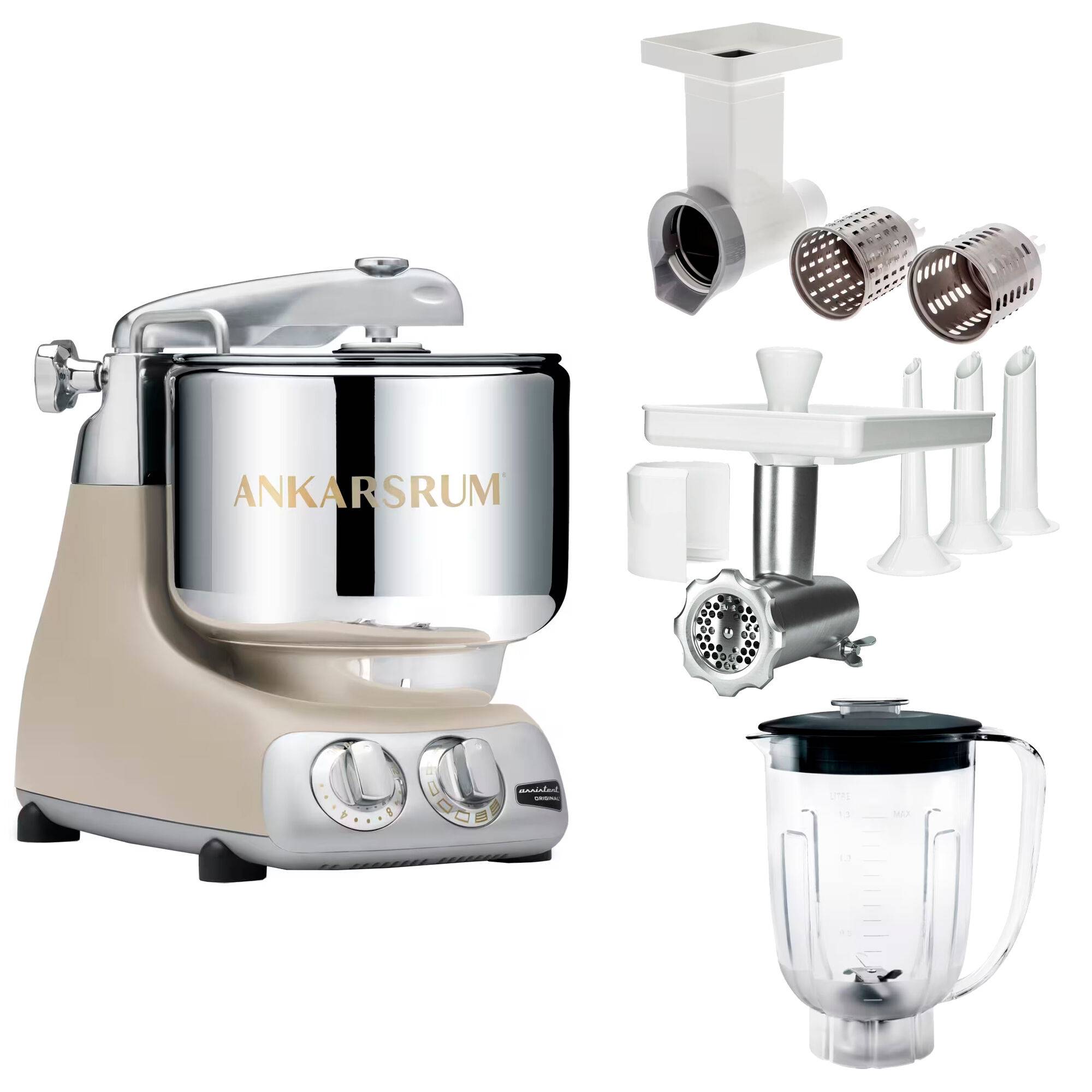 Ankarsrum Assistent Original AKM 6230 köksassistent med köttkvarn, skärtillsats och mixerkanna, harmony beige - Harmony beige