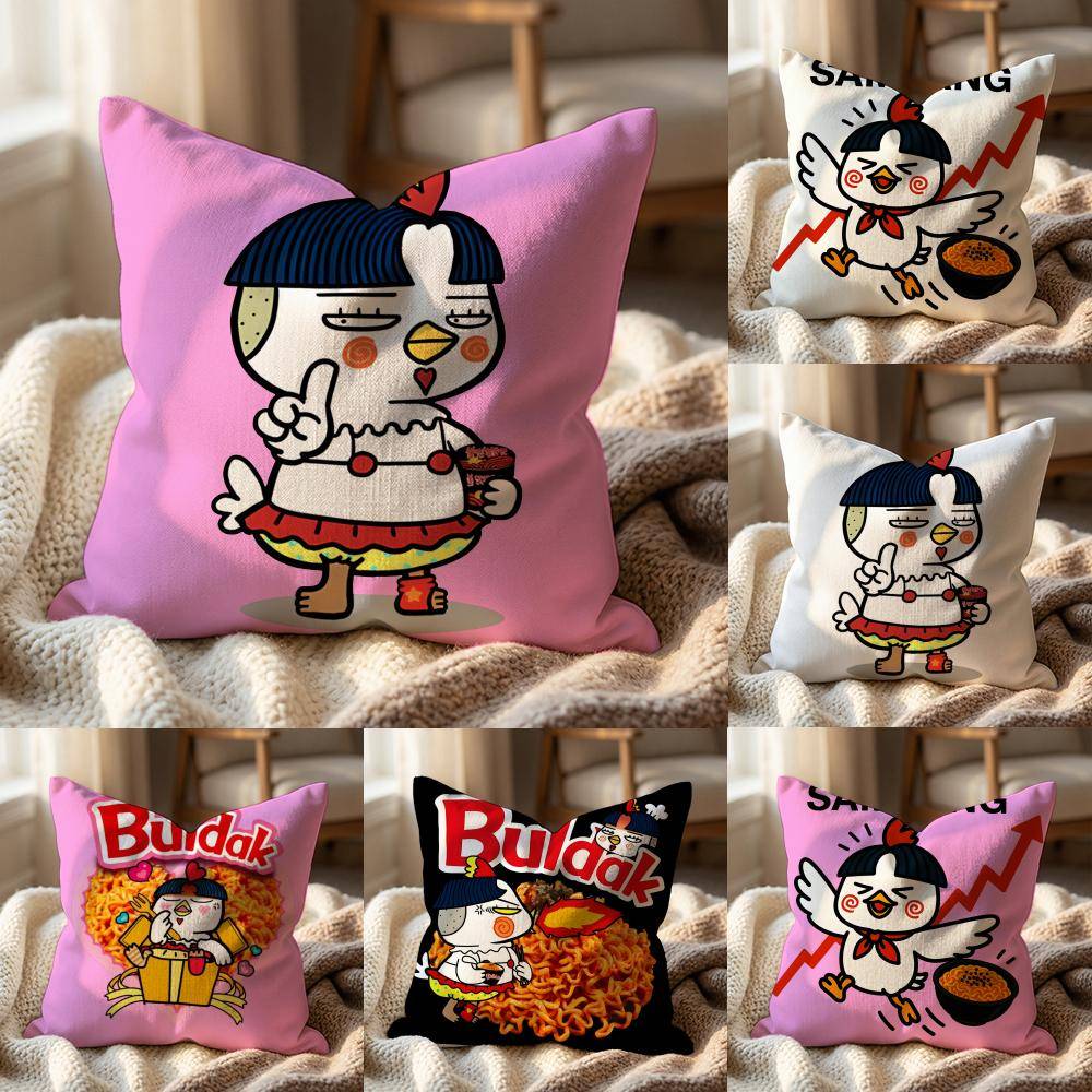 Samyang Buldak Ramen Kuddfodral Multifunktionellt Kuddfodral för Hem & Bil - Vändbart, Mjukt & Hållbart för Dagligt Bruk
