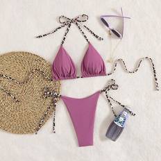 2-delad minimalistisk sexig halterneck-bikini med leopardmönster för kvinnor - Bärpulver (L,M,S,XS)