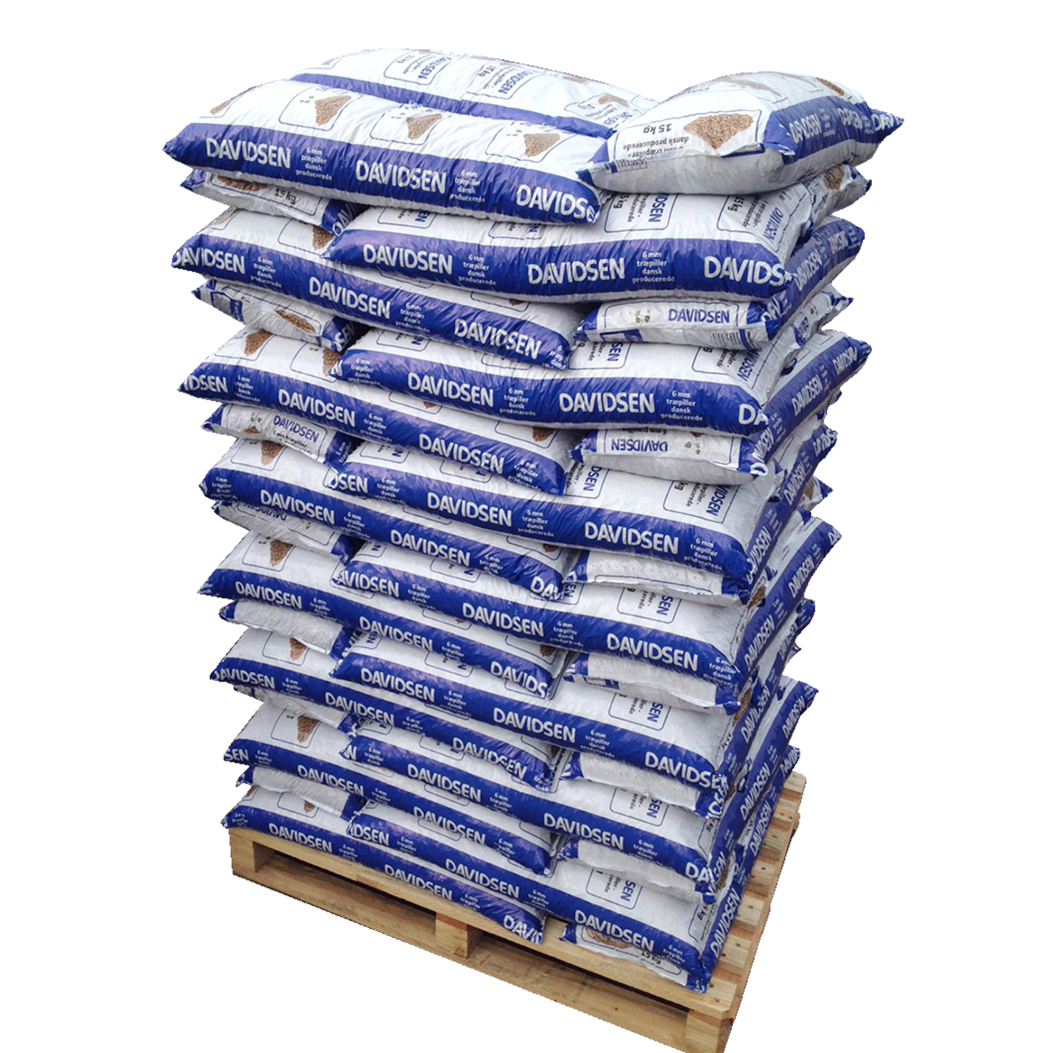 Davidsen træpiller 6 mm - palle med 900 kg / 60 poser á 15 kg