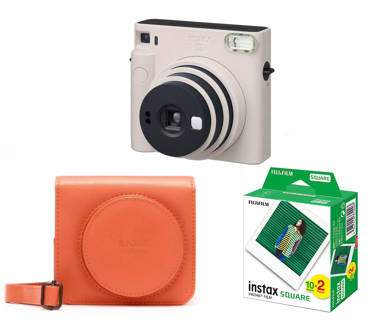 Fuji - Instax SQUARE SQ1 Instant Camera + Case And Film - Bundle - Fri fragt og klar til levering - Prismatch - White Camera, Orange Case