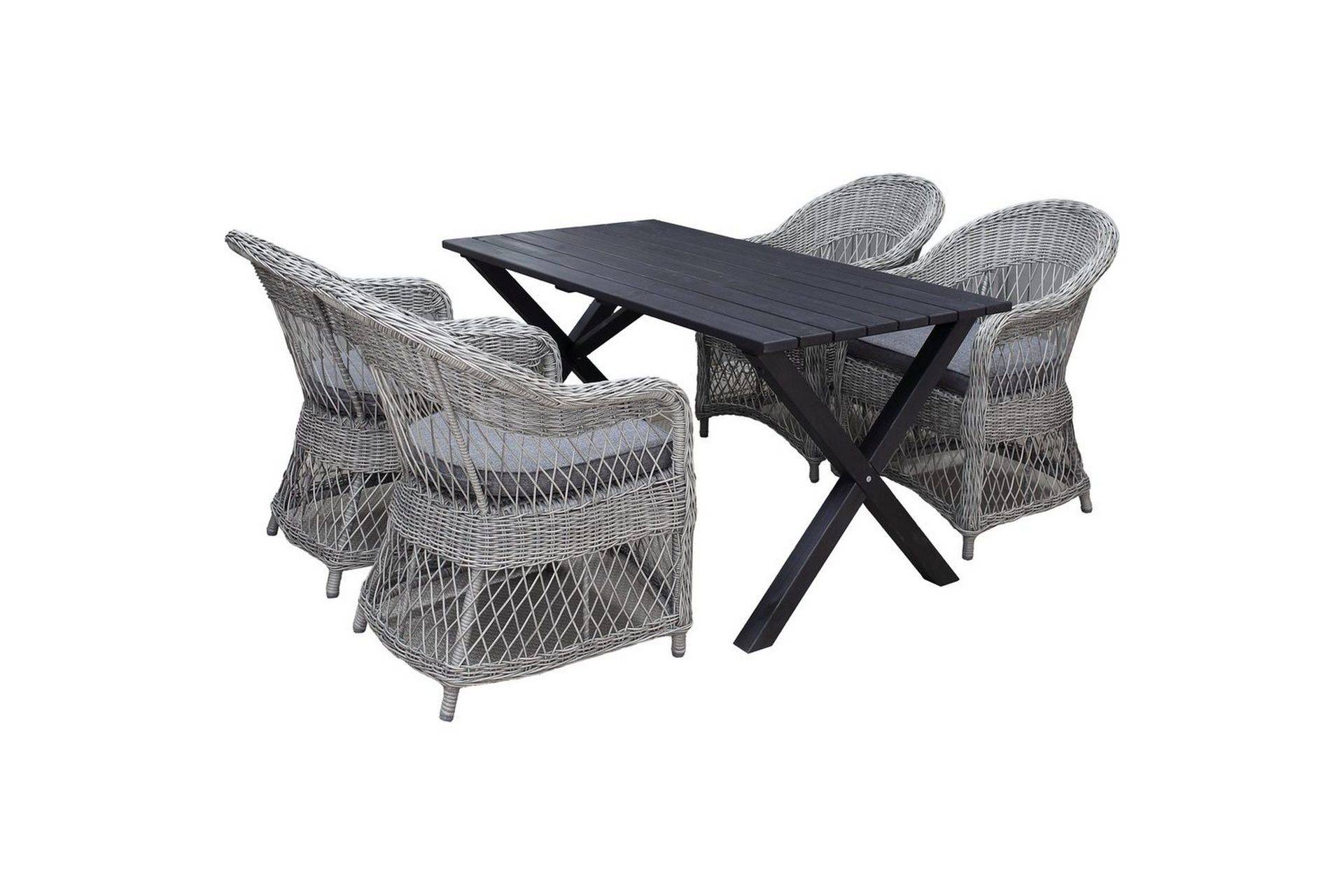 Utomhusmöbelgrupp 150 cm Bord & 4 Merida grå stolar Svart - Matgrupp utomhus