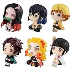 Puruuige 6 st Kamado Tanjiro/Kamado Nezuko/Agatsuma Zenitsu-figurer anime Kanroji Mitsuri tårttoppers modell 6 cm mini kattöron Q version staty skrivbord