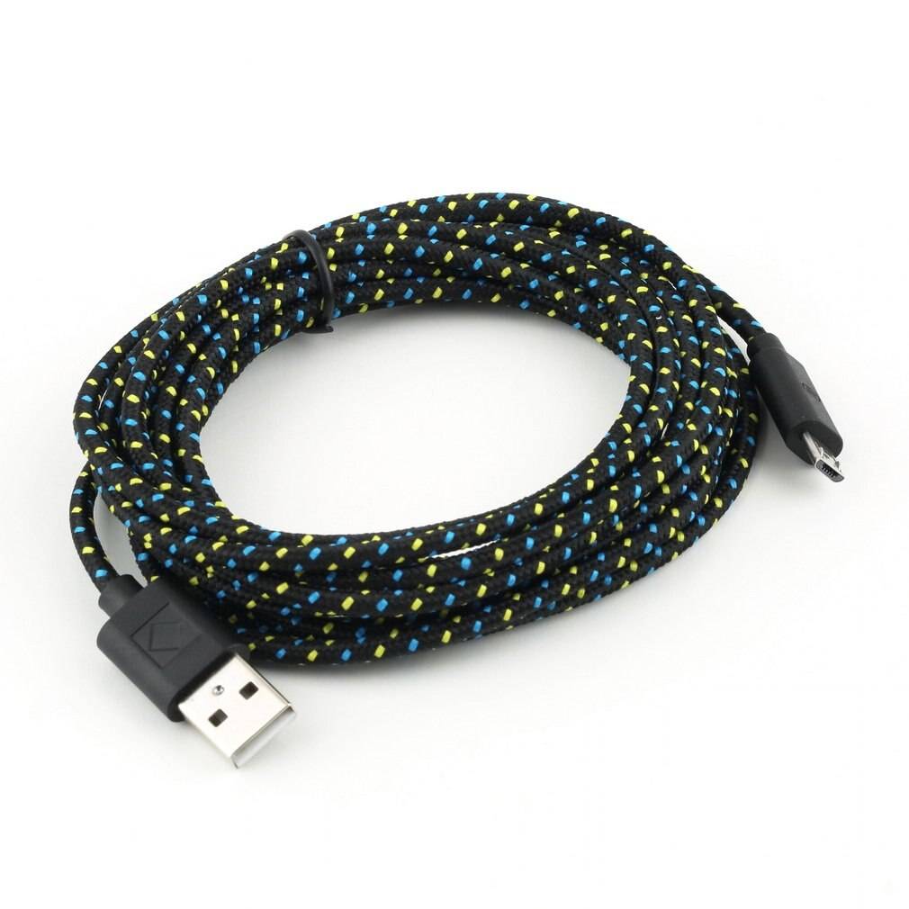 3 meter 10 ft flätad tråd micro usb-kabel sync nylonvävda laddarsladdar lämpliga för samsung galaxy s3 s4 s6 - Svart