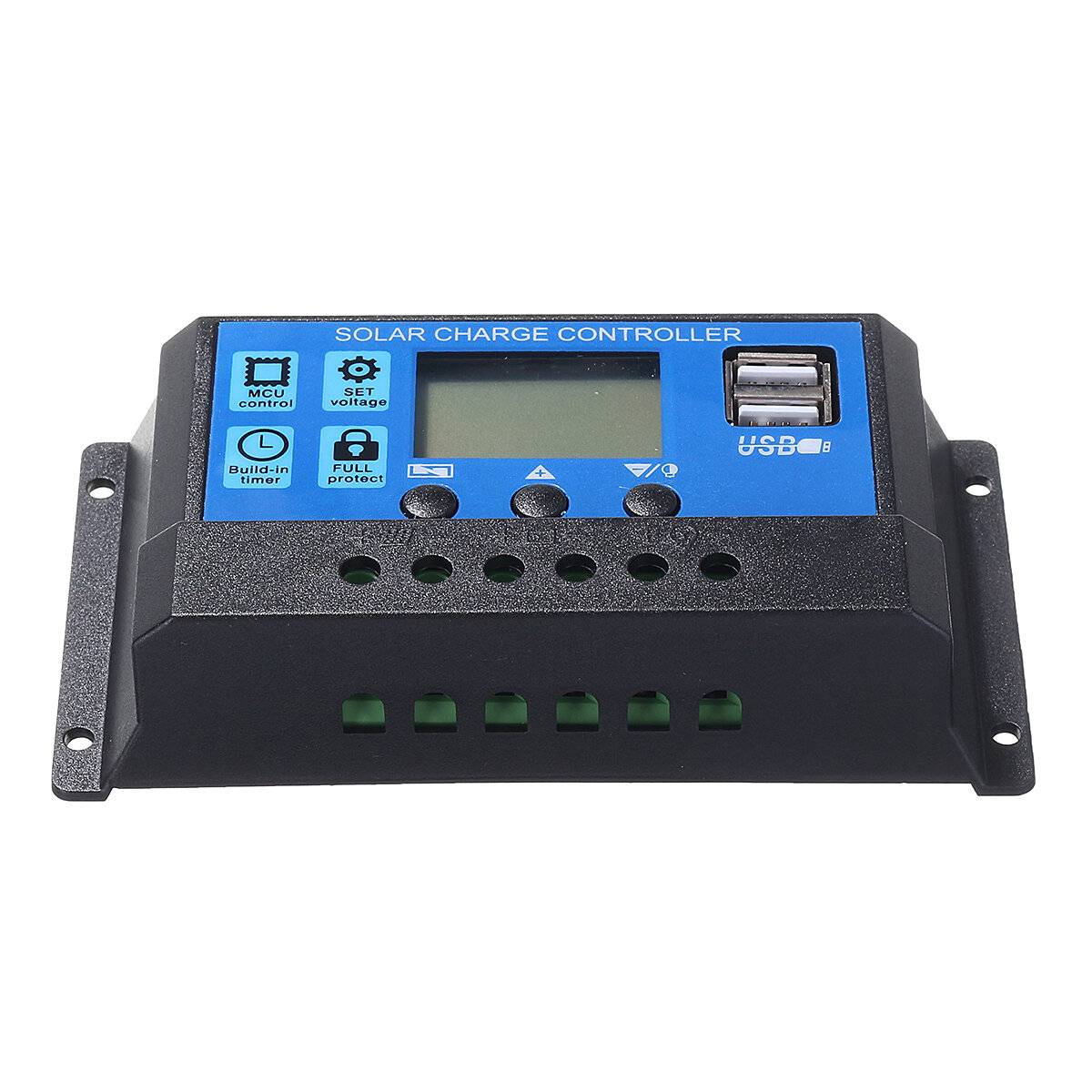 10A/20A/30A 12/24V LCD Display Fotovoltaisk Solkontroll med Dubbla USB-portar