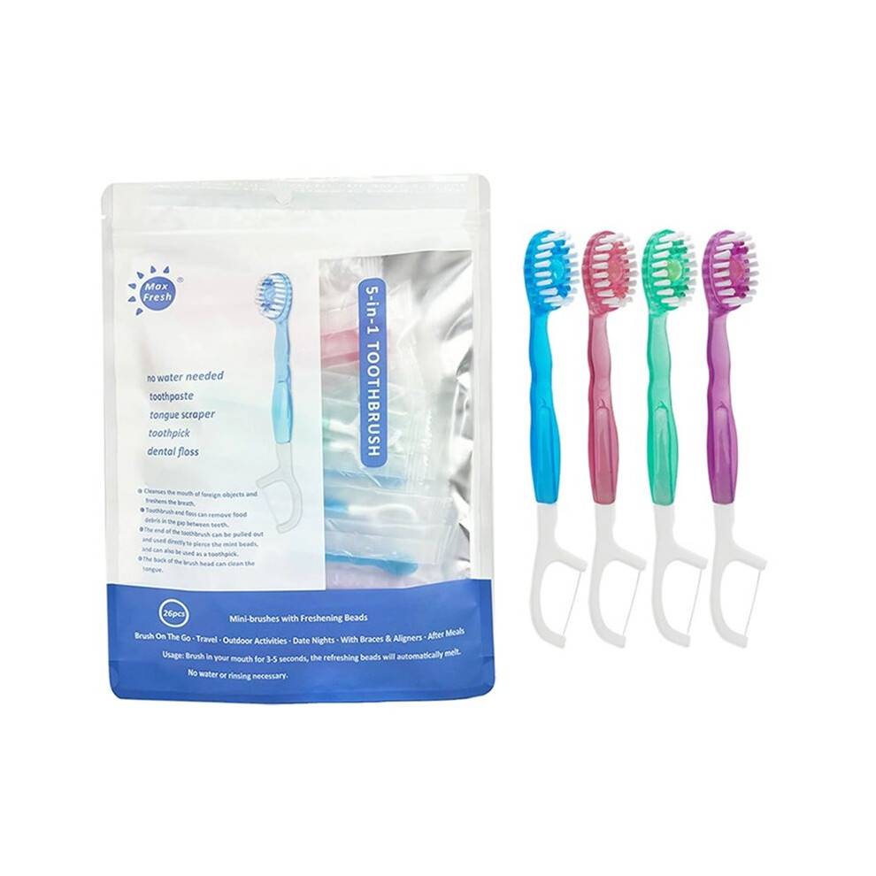 52 Pack Disposable Toothbrushes 5-in-1 Portable Pre-Pasted Travel Toothbrush with Toothpaste Tongue Scraper