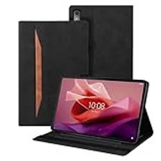 Auslbin Case Compatible med Lenovo Tab P12 12.7" 2023, PU -läder -surfplattor som är lämpligt för Lenovo Tab P12 2023, klassisk läderstil, svart