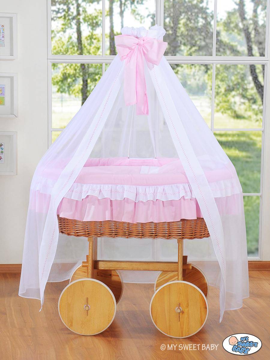 Moses Basket with Canopy Deluxe - Bell Amy Pink