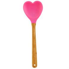 Slev hjärtformad i silikon & bambu fuchsia L:26cm