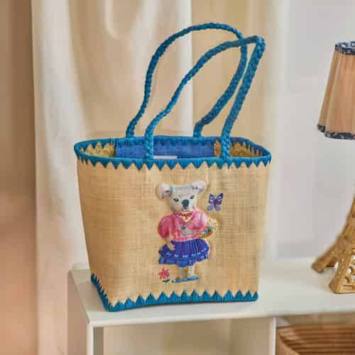 Rice Raffia Bag "Nathalie Lété" - Blue - Medium