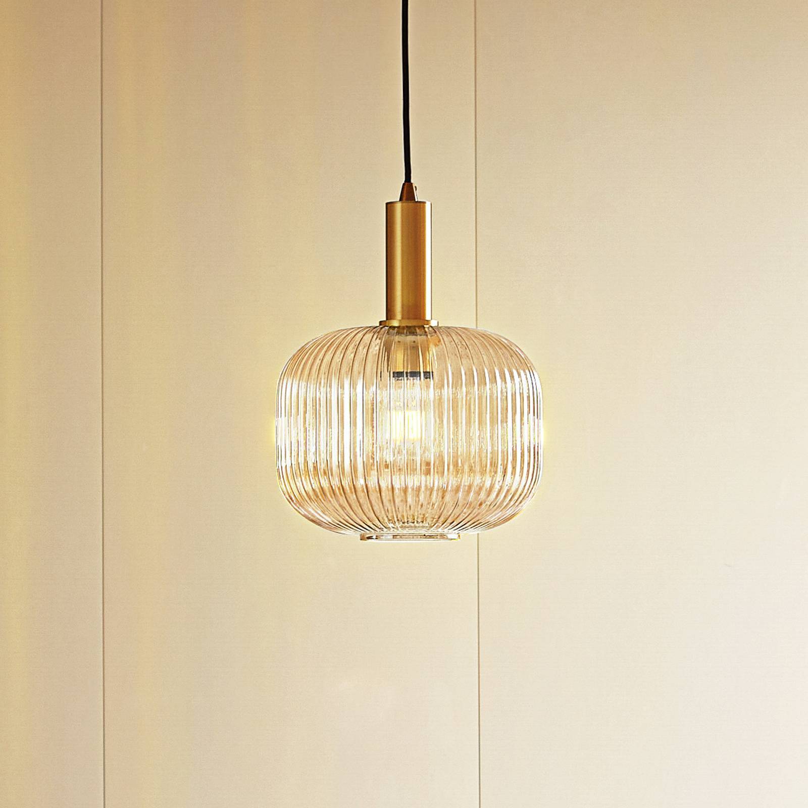 Hänglampa Doroteo Lindby, dimbar, Creme / bärnsten, Vardagsrum / matsal, Glas, Vintage, Pendellampa