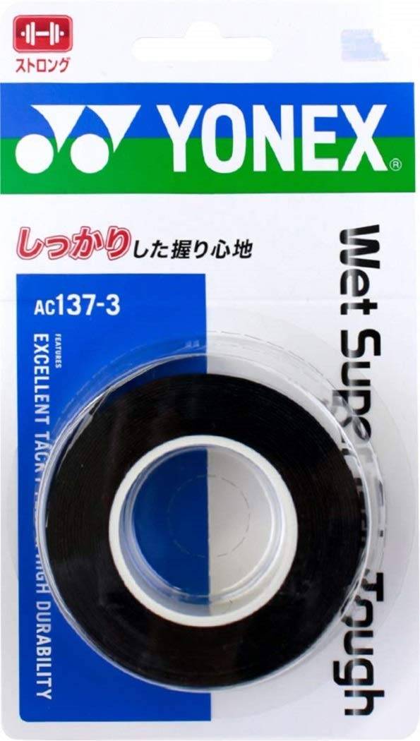 YONEX Grip Wet Super Grip Tough of Black Tennis/Badminton Tape, (Pack 3), AC1373, svart