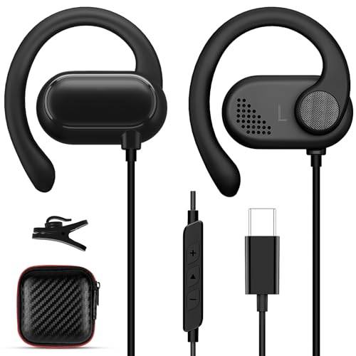 USB C-hörlurar för 15 Pro Max Plus, USB C kabel Open Ear hörlurar och mikrofon med over ear krok hörlurar med kabel USB C-anslutning för Samsung A34 A54 A33 A53 S23 Ultra FE Pixel 8 Pro 7a 7