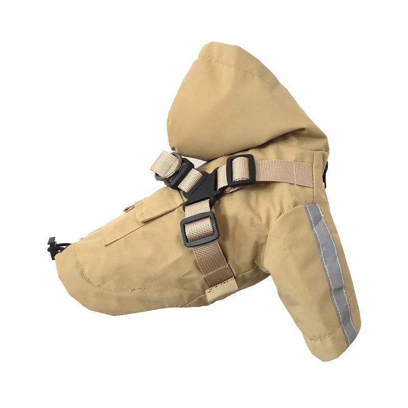 Reflective Waterproof Dog Raincoat with Built-In Harness - Beige / S / SPC (S)