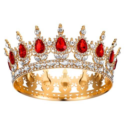 1 Stück Prinzessin Tiara Kristall Krone Damen Vintage Tiara Krone für Frauen Glitzernde Braut Diadem Haarschmuck für Brautkrone,Hochzeit,Abschlussball,Festzug Geburtstag Party(Rot)