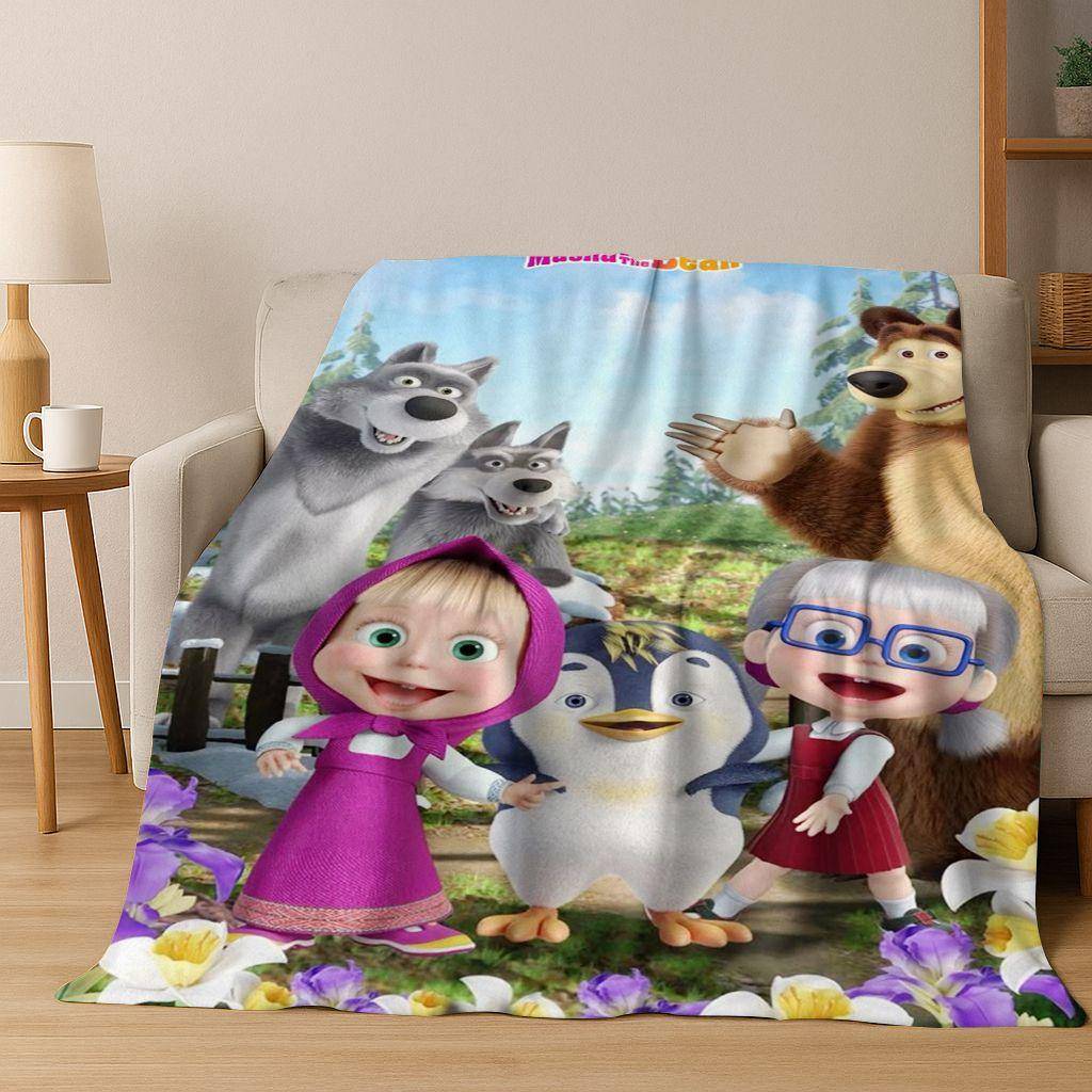 3D Masha och Björnen Tecknad Flanellfilt Mjuk Varm Pläd för Säng Sovrum Rum Vardagsrum Picknick Julklapp Barn