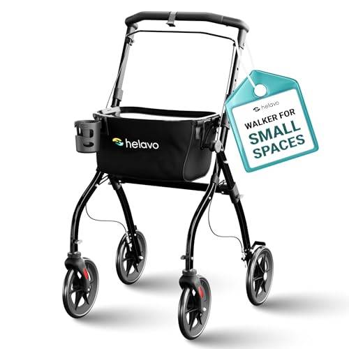 HELAVO slim rollator för hemmet - Lättviktig och hopfällbar rollator för hemmet med bricka