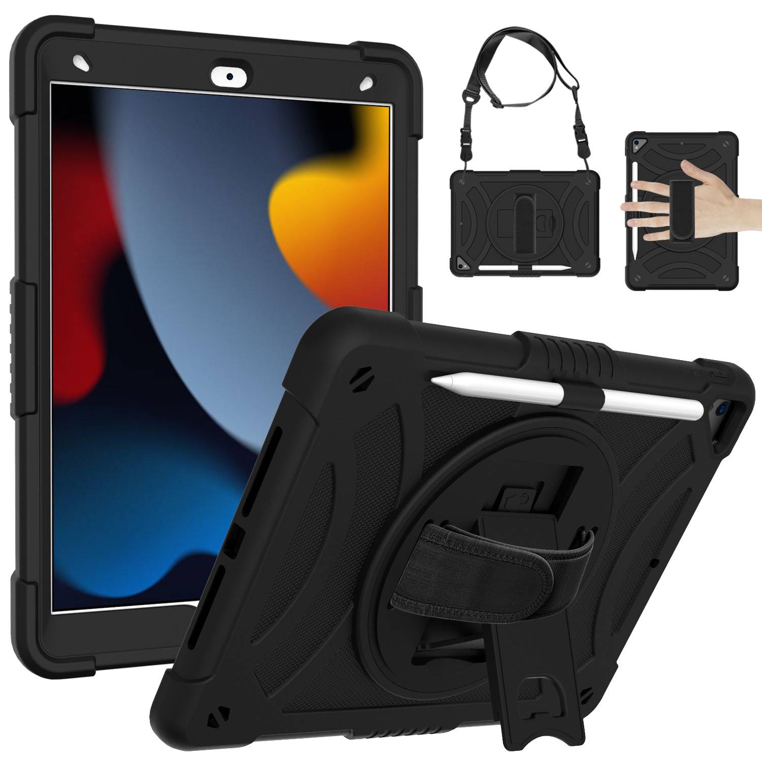 Stødsikker Hybridcover med skulderrem Apple iPad 10.2 9th Gen (2021) Sort