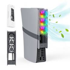 JYS USB-køler til PS5 Pro & PS5 Slim med RGB-lys. Retro Grå
