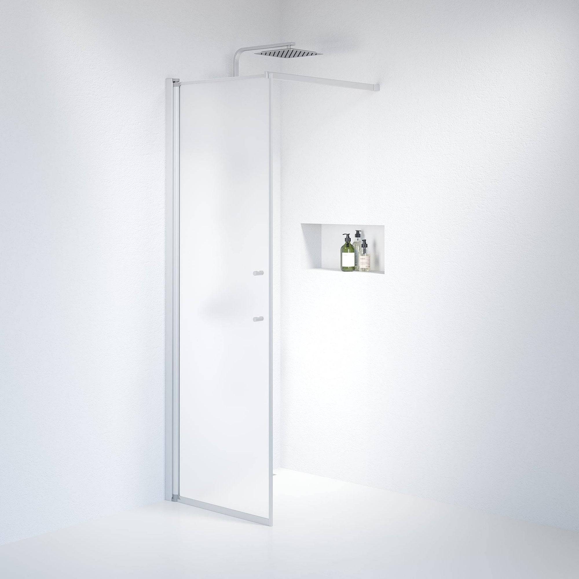 Duschvägg med stag 70x198 cm - 6 mm frostat nanoglas - borstad aluminiumprofil - Vänern