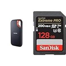 SanDisk Extreme SDSSDE61-2T00-G25 NVMe Extern SSD, Svart 2 TB & SanDisk 128 GB Extreme PRO SDXC-kort + RescuePRO Deluxe, upp till 200 MB/s, UHS-I, klass 10, U3, V30