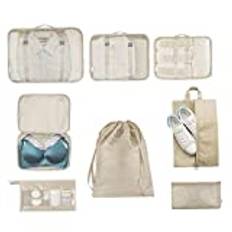 8 SET PACKING CUBES Bagage Packing Organisatörer för resetillbehör - För resväska Travel Bagage Suitcase Organiser Bags Waterproof Travel Essentials For Business Trips - Beige