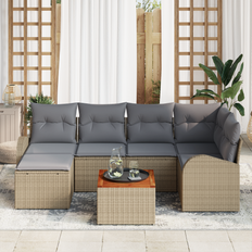 vidaXL 7 Delers Havemøbel Sæt med Hynder Beige Polyrattan Acacia