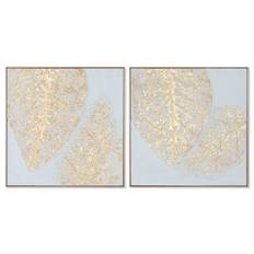 ESPRIT Hvid og Guld Blade Lærred Kunst - Moderne Hjem Dekoration 82 x 4,5 x 82 cm (2 Enheder)
