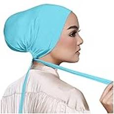 Hijab halsduk för kvinnor hijab underkeps hijab keps med knytband underscarf turban justerbar under halsduk hatt islamisk muslimsk halsduk kepsar ljusblå