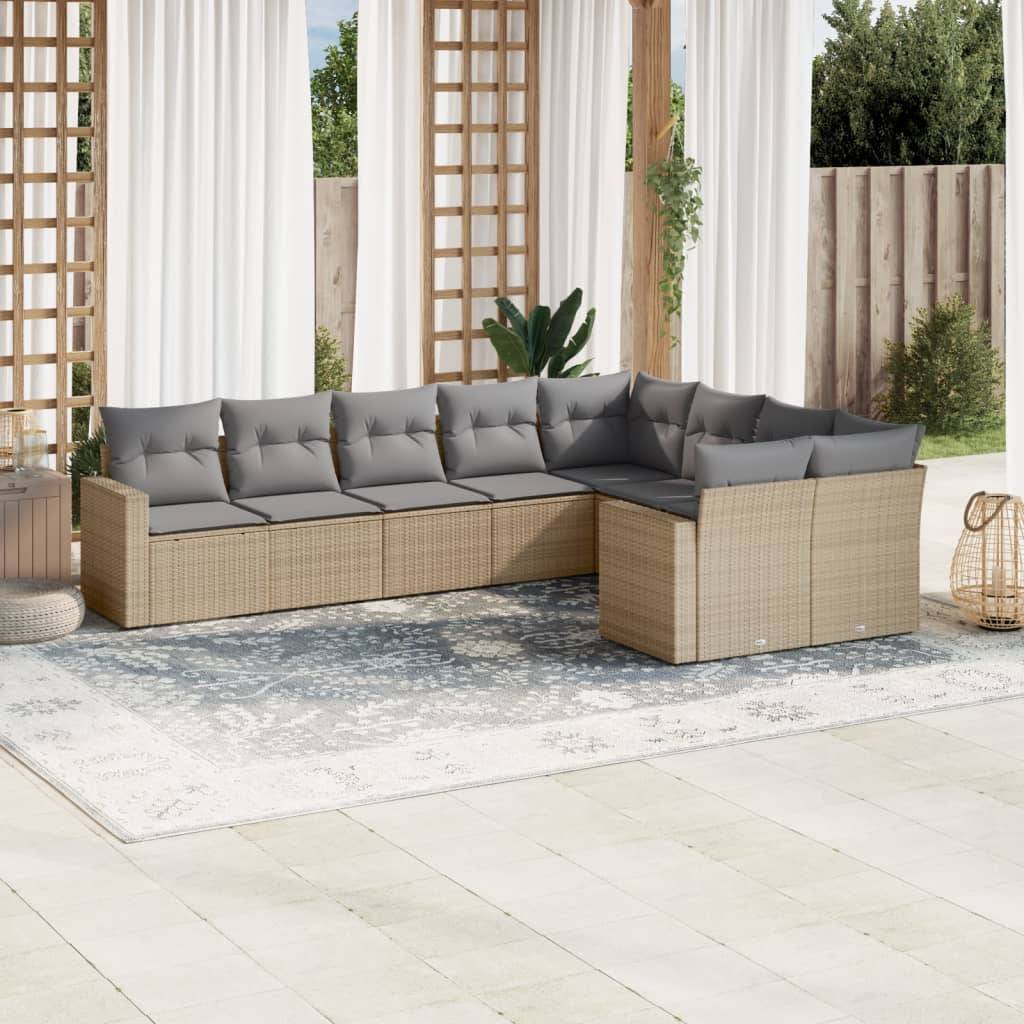 Sofasæt Til Haven 9 Dele Med Hynder Polyrattan - beige og grå / Uden bord