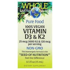 Natural Factors  Whole Earth Sea®  100% Vegan Vitamin D3 & K2  0.5 fl oz (15 ml)