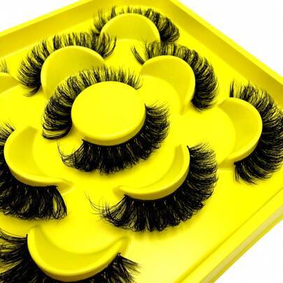 5 par/förpackning DD-curl ryska volymögonfransar, wispy naturliga falska minkfransar, tjocka lockiga fluffiga volymögonfransar, dramatiska mjuka korsa - Svart