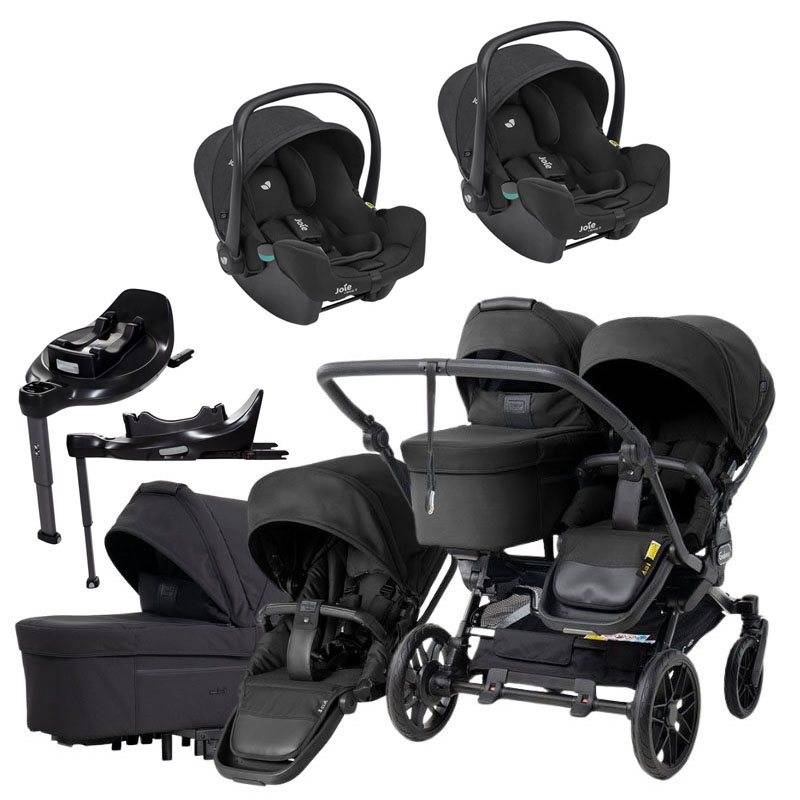 Emmaljunga Double Sento tvillingvagn 2027 + Joie i-Snug 2 babyskydd + isofixbaser