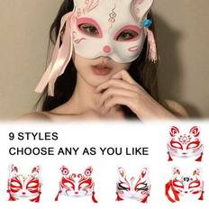 1pc Japanese Style Half Face Cat Mask, Anime Fox ANBU Cosplay Masquerade Mask/Costume Accessory For Women - Multicolor - one-size