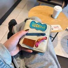 Fashionabla liten nylonplånbok Colorblock Brevtryckt korthållare Mynt med 8 kortplatser Tecknad kreditkortshållare Dragkedja runt mynt Nischdesign Kor - Vitt