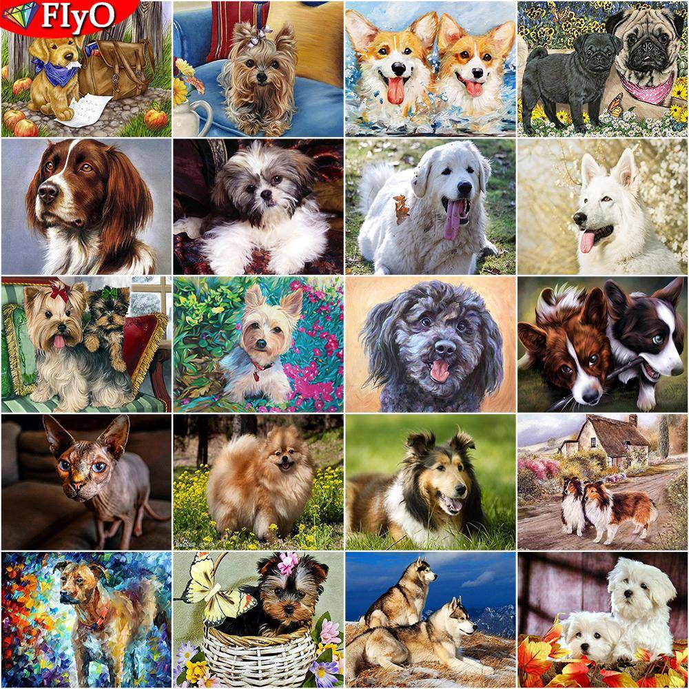 Diamond Painting Hund Full Fyrkantig Rund Diamantbroderi Djur 5D DIY Mosaikbild Strass Hemdekoration