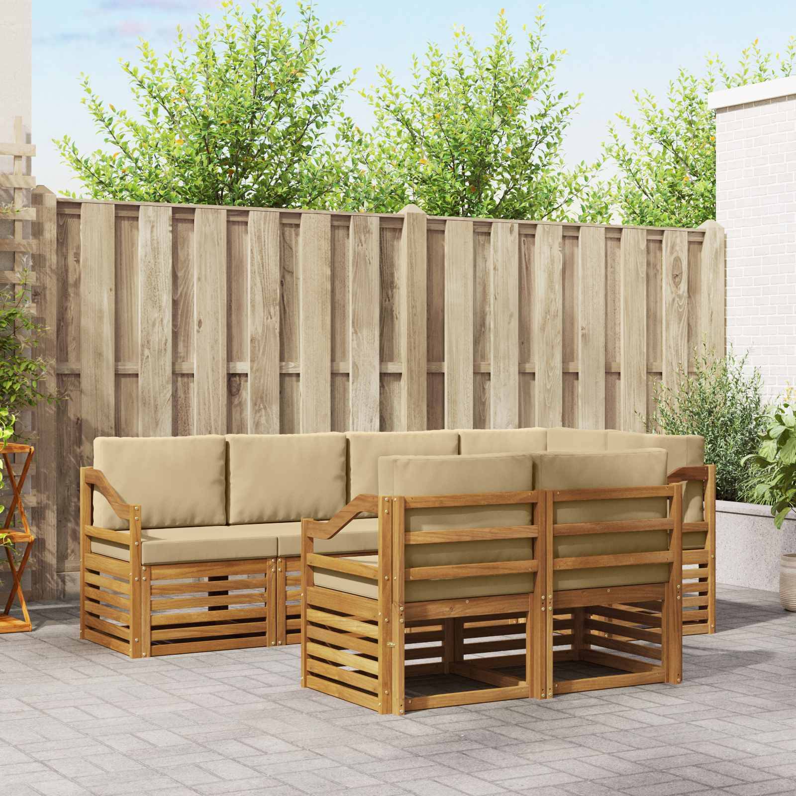 vidaXL Udendørs sofagruppe 7 stk. Naturlig og Beige Polyester