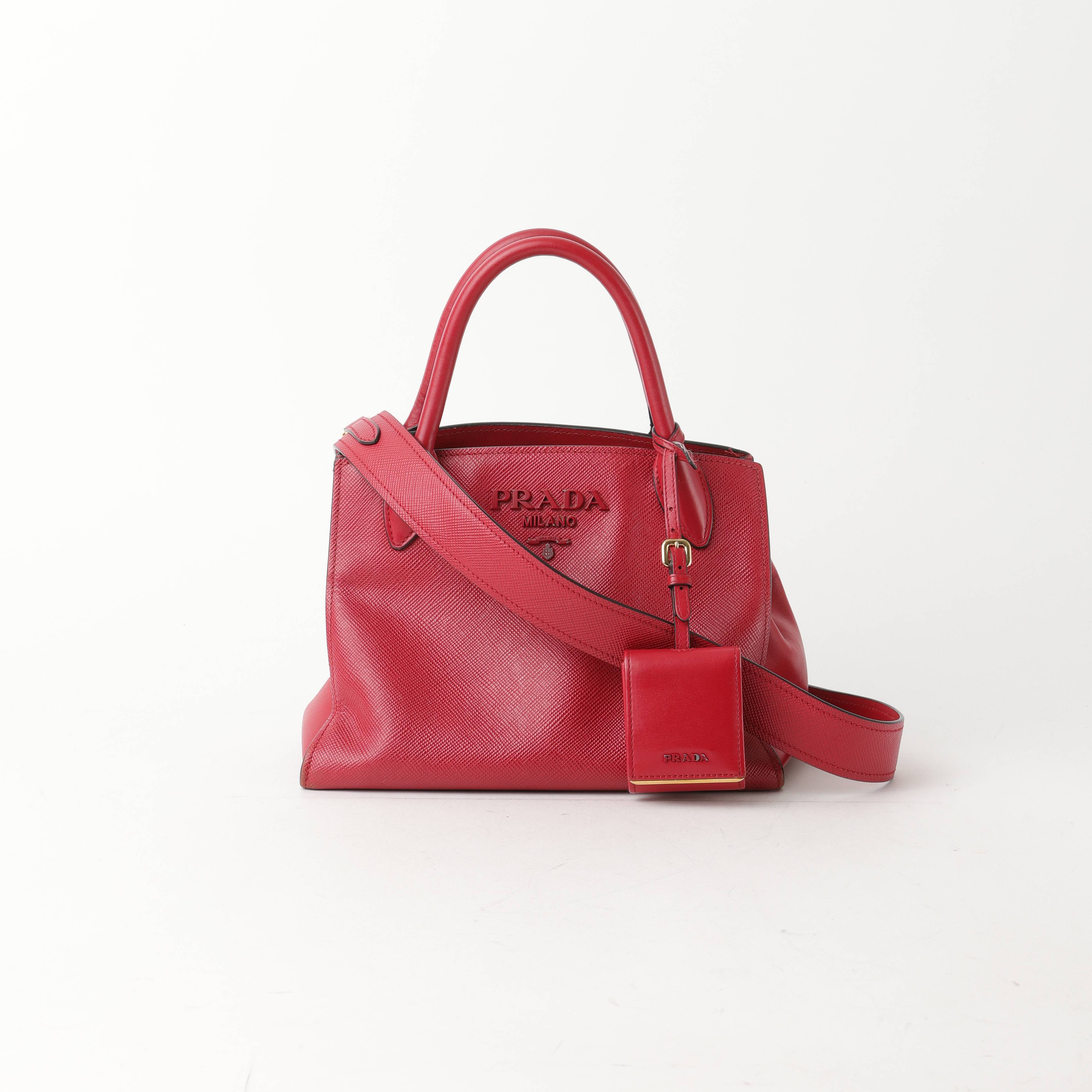 PRADA Saffiano Cuir Monochrome Bag - Red - One Size