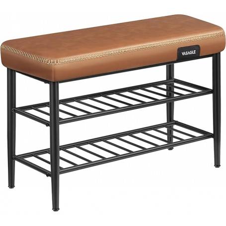 Sittbänk med 2 Skohyllor Vintage Läder Metall Brun "EKHO" 80 x 30 x 50 cm