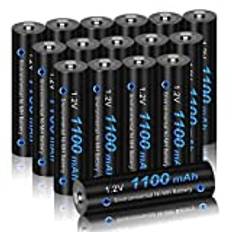 CITYORK AAA uppladdningsbara batterier, 16-pack 1100 mAh 1,2 V Ni-MH förladdat AAA-batteri, hög prestanda och långvarig, för fjärrkontroller, trådlösa musar, radio, ficklampa