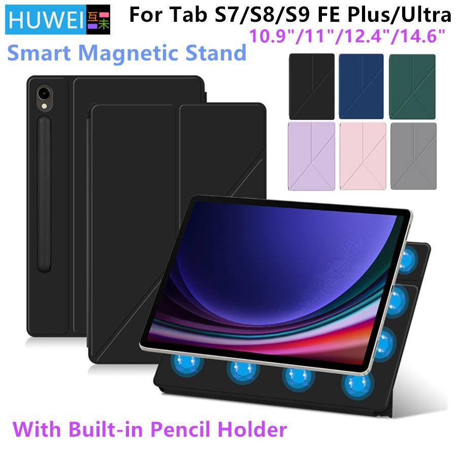 Magnetiskt fodral för Samsung Galaxy Tab S9 S10 FE S7 S8 Plus S9FE S7FE S9+ S8+ S8 S9 S10 Ultra Tablettställ Smart skal Fodral mörkgrön färg