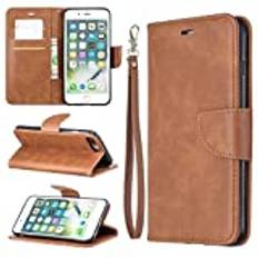 Apple iPhone 7 Plus/8 Plus fodral, SATURCASE PU-läder flip-magnet plånbok stativ kortfack skyddande fodral med handrem för Apple iPhone 7 Plus/8 Plus (brun)