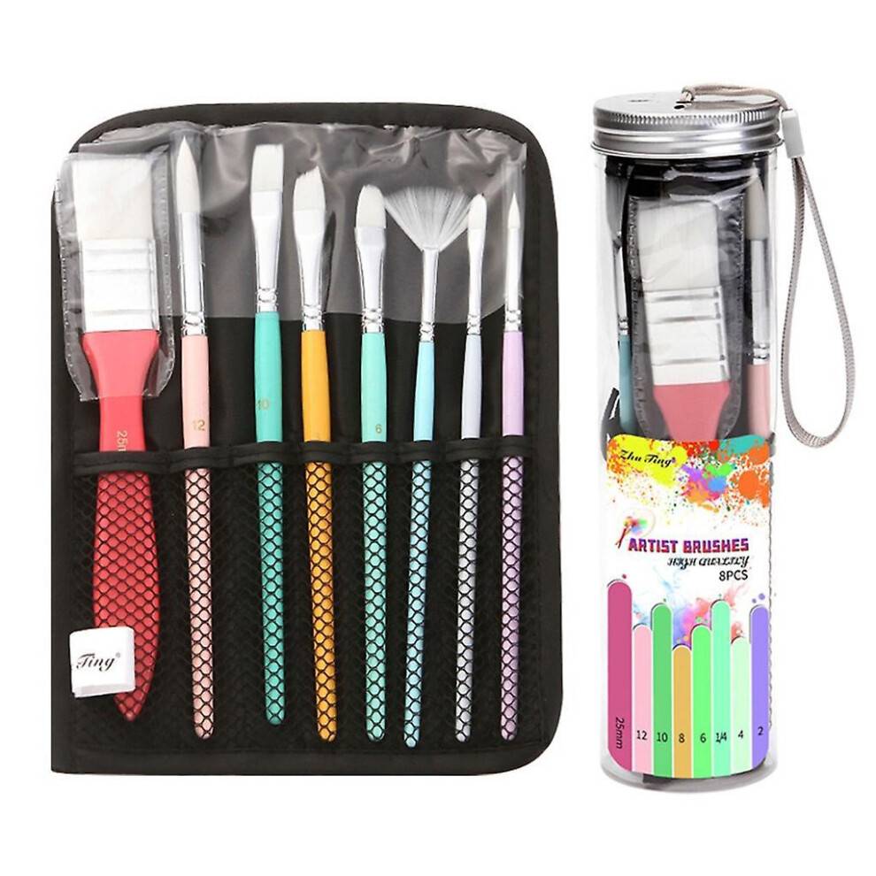 (Color rod) 8pcs High-density Nylon Painting Brush Set Great Gift for Painting Lovers