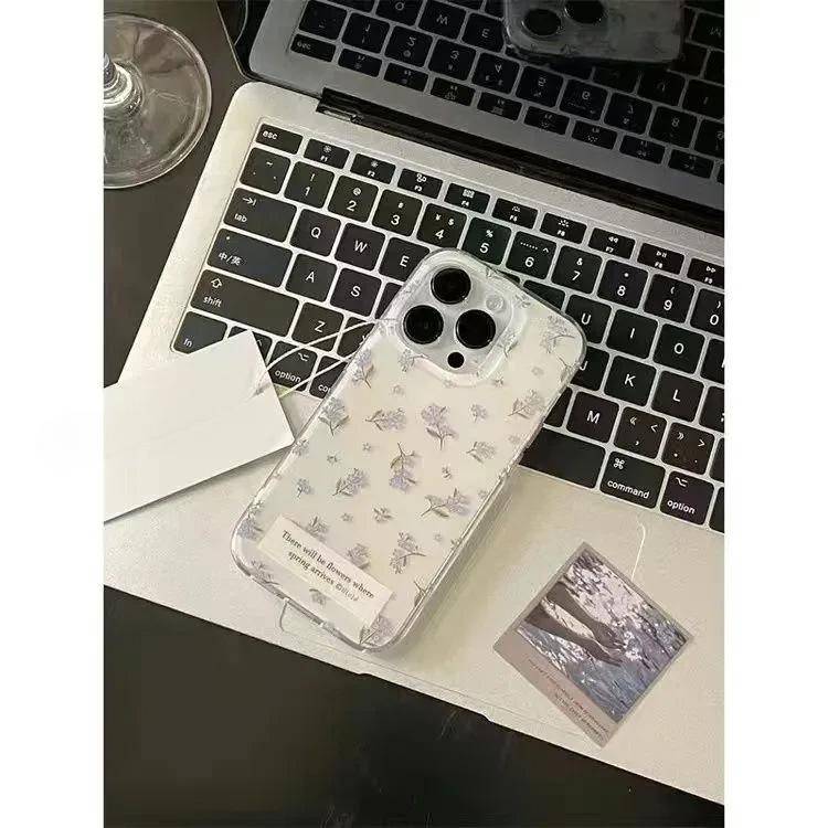 Ins Stil Lämplig för Apple 16 ProMax Mobiltelefonfodral IPhone 15 Pro Vita Blommor 14 Småfräscht 13 iPhone 16