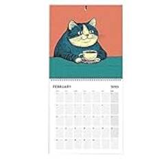 Väggkattkalender 2025, rolig kattkalender 2025, kaffe-tema väggkalender, kattkyla med kaffekalender, hängande månadskalender, idealisk present för kattälskare