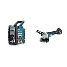 Makita DMR112 Li-ion DAB/DAB+ Arbetsplatsradio med Bluetooth, Turkos/Svart & Makita DGA504Z Vinkelslipare Batteridriven 18 V/5.0 Ah, Macpac, Blå